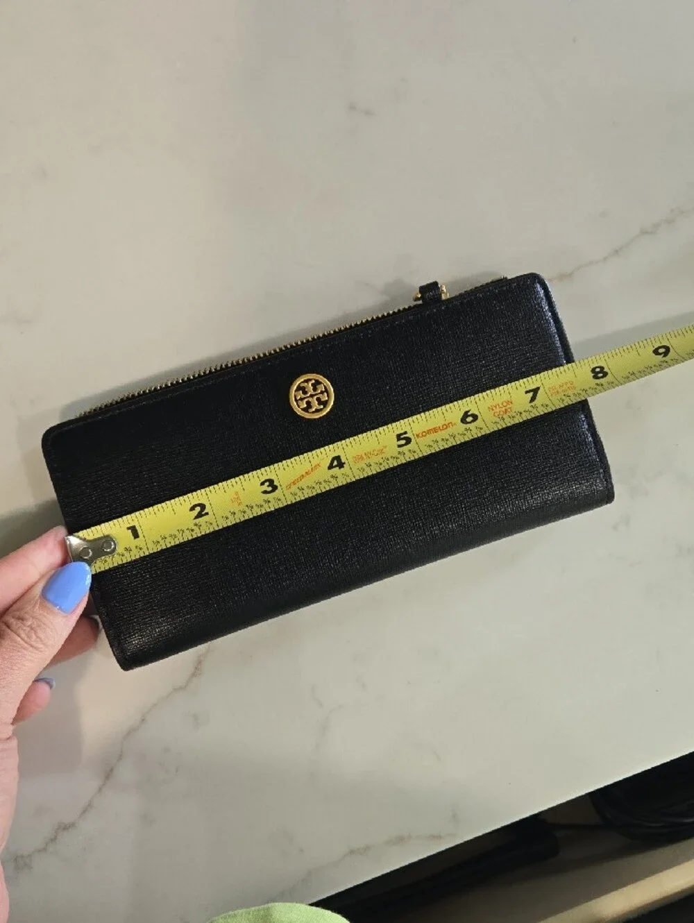 Tory Burch Black Leather Zip-Around Wallet with Gold Logo